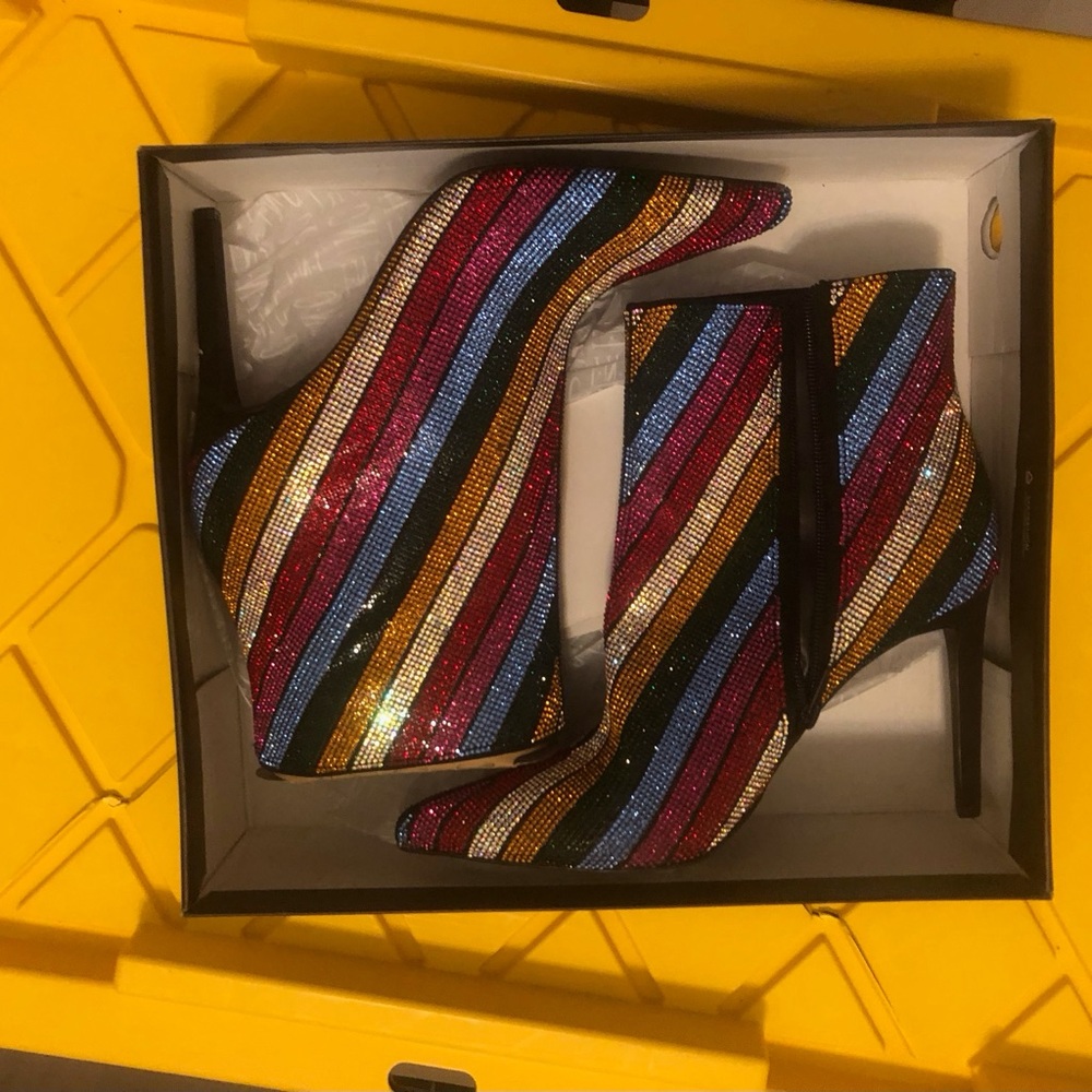 INC Reisa 2 Striped Rhinestone Ankle Boots